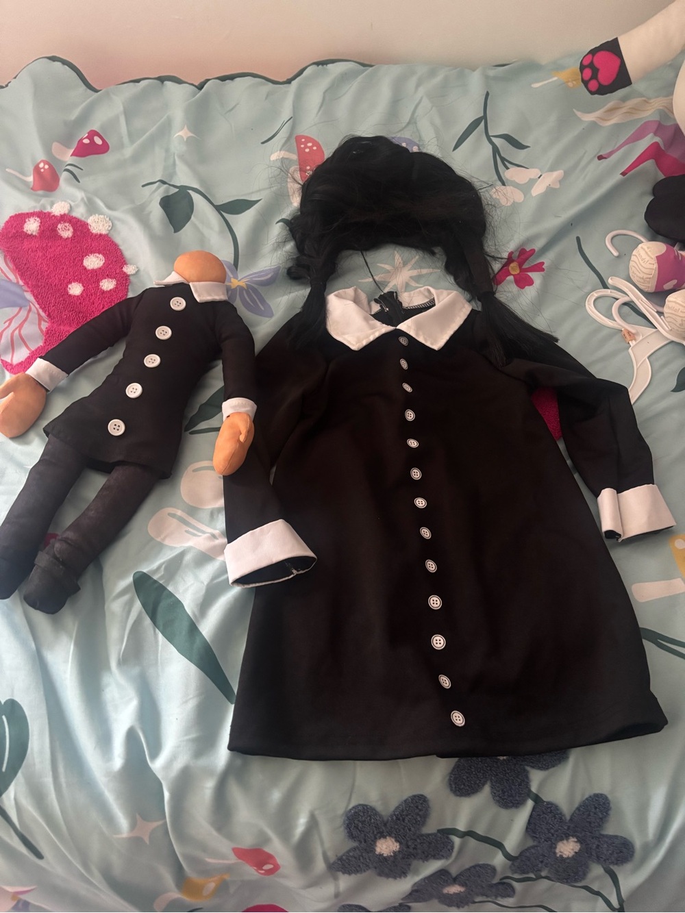 Wednesday Adam’s Halloween Costume with wig and doll